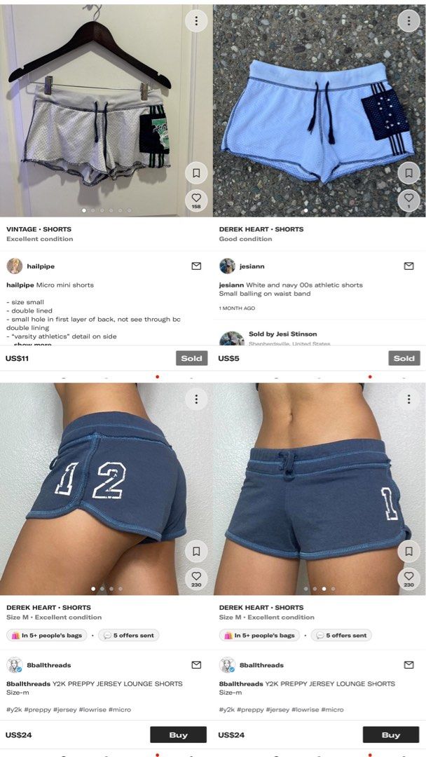 Vintage Y2k Derek Heart Jersey Mini Shorts Women s Fashion Bottoms Shorts on Carousell