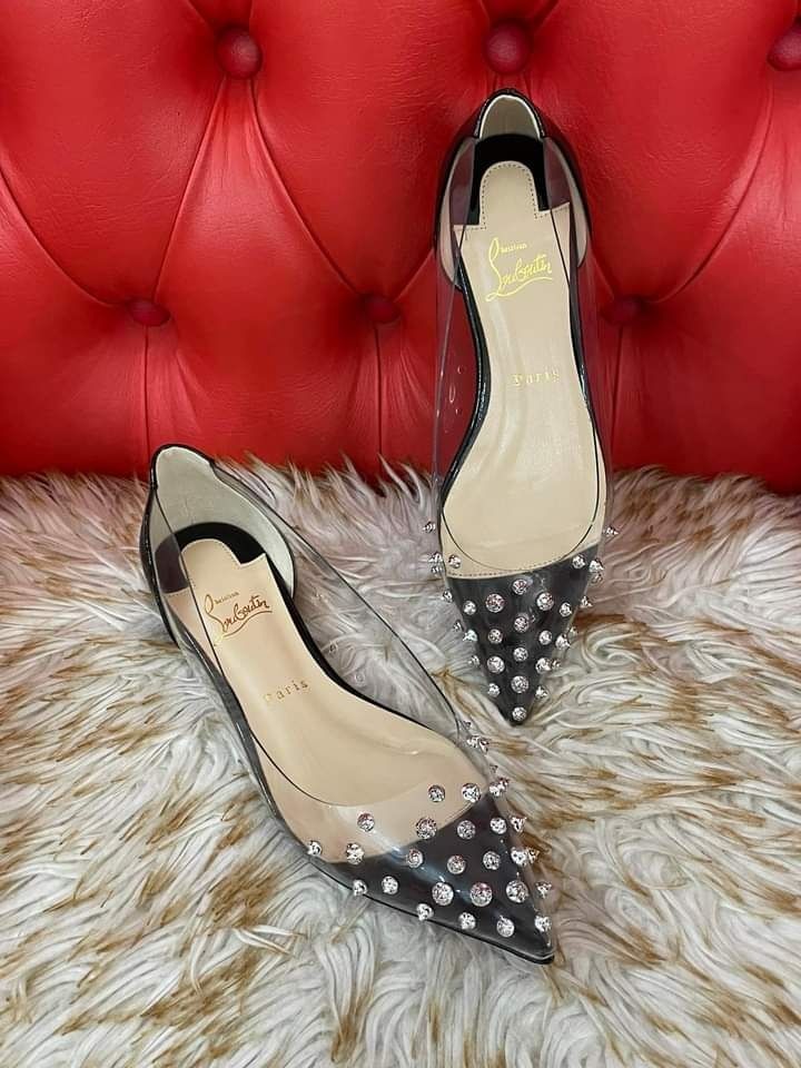 Christian Louboutin Collaclou Spike Clear Flat Embellished Pvc and Patent Leather Black Size 38 Luxury Sneakers Footwear on Carousell