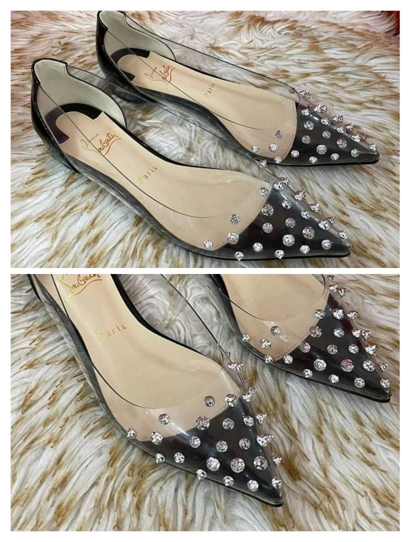 Christian Louboutin Collaclou Spike Clear Flat Embellished Pvc and Patent Leather Black Size 38 Luxury Sneakers Footwear on Carousell