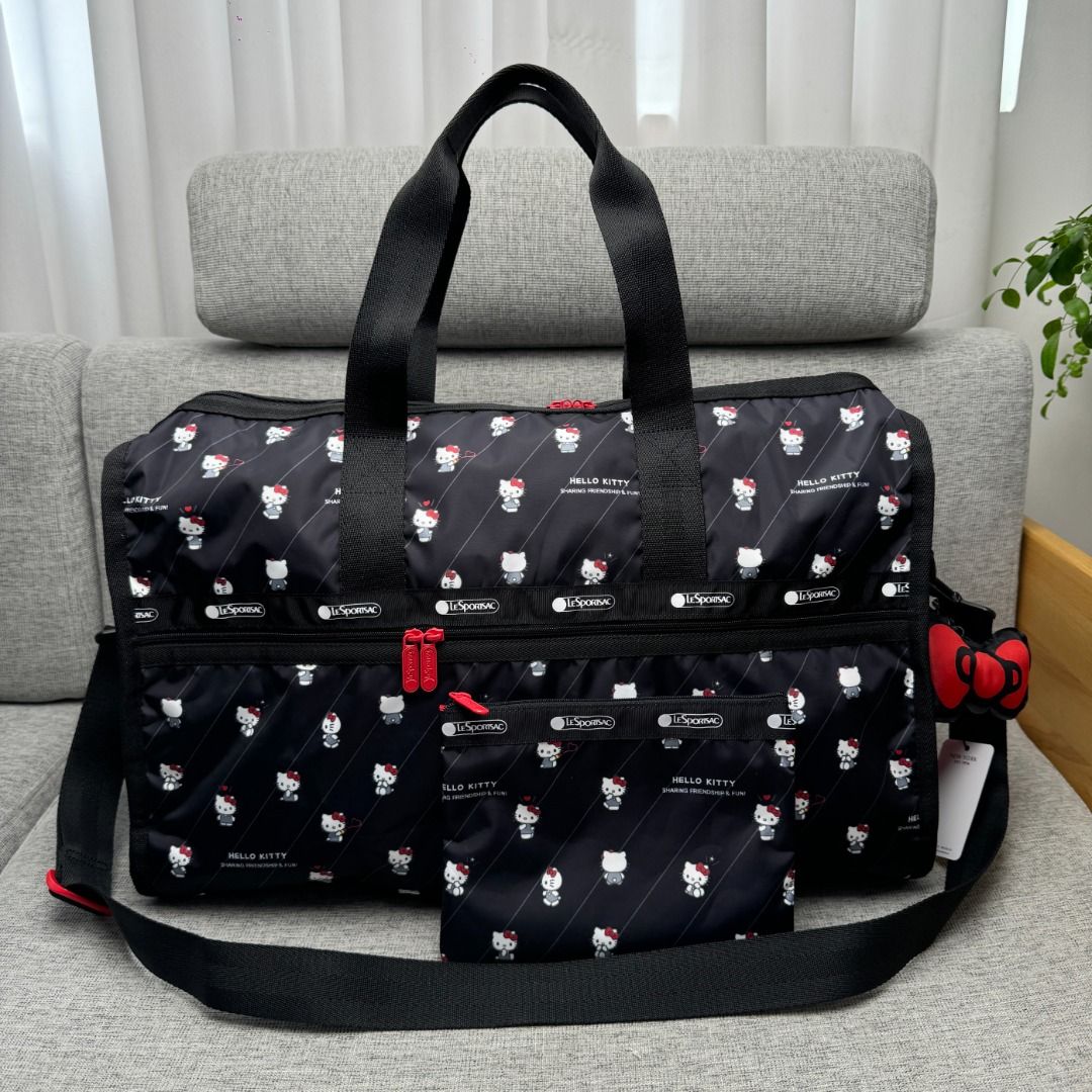 日本LeSportsac X Sanrio Hello Kitty 黑色帆布DELUXE LG WEEKENDER