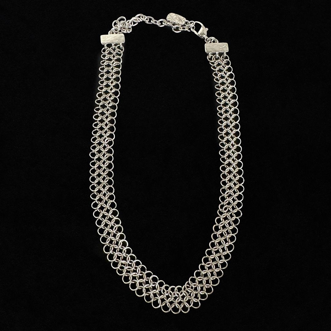 Authentic Vintage Givenchy Chainmail Wide Mesh Silver Necklace 