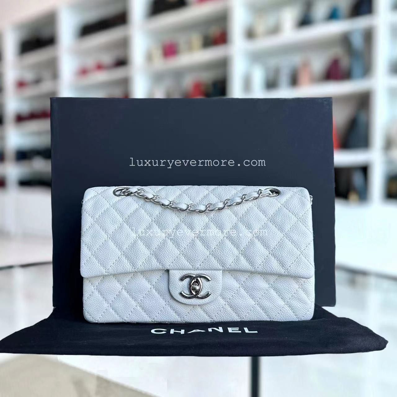 Chanel Classic Flap Caviar Calfskin White Silver Hardware Series