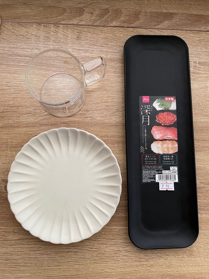 glass cup & plates / trinket dishes (Category: Dinnerware & Cutlery) located in Angeles City. Submitted by cessianne (Listing ID 1327128256, Image 1). Description: Brand new with labels / never used Purchased September 13, 2024 Bundle includes all 3 for ₱200: - Heat-Resistant Glass Cup - Ceramic Chrysanthemum Plate (glaze has nice speckles) - Black Rectangle Plate (Mizuki dish, plastic tableware, microwave-safe).
