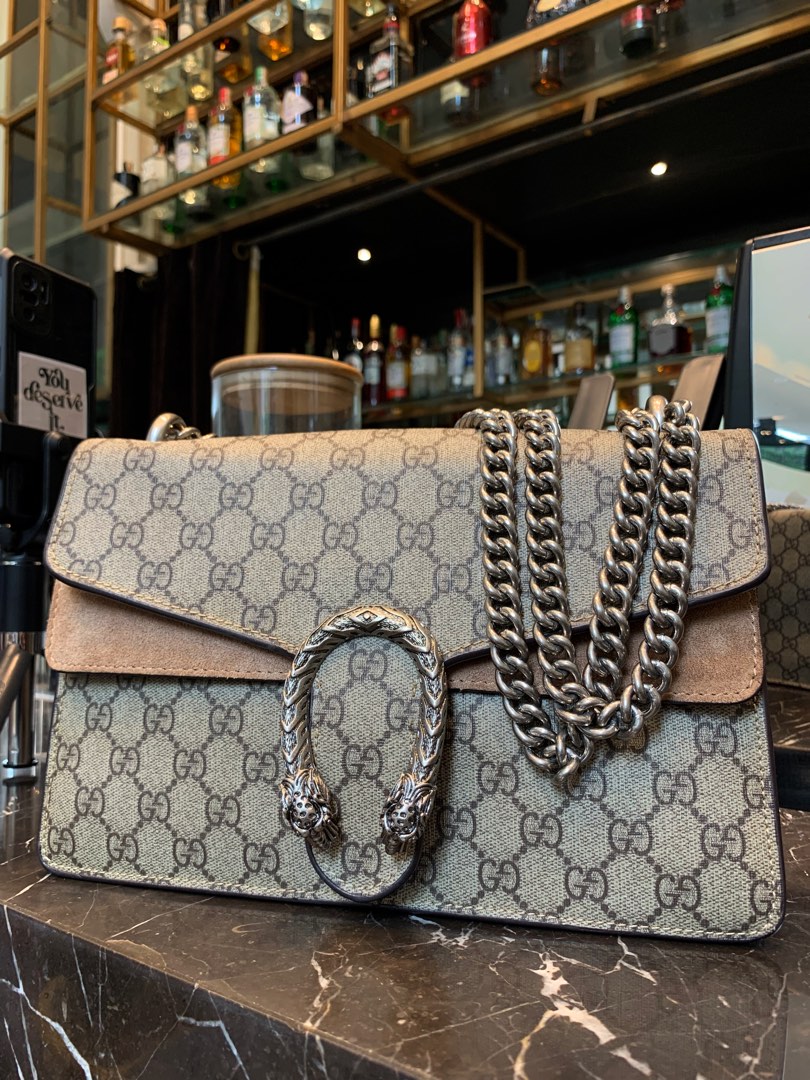 SALE limited offer only Gucci GG Supreme Dionysus Taupe Chain Small Luxury Bags Wallets on Carousell