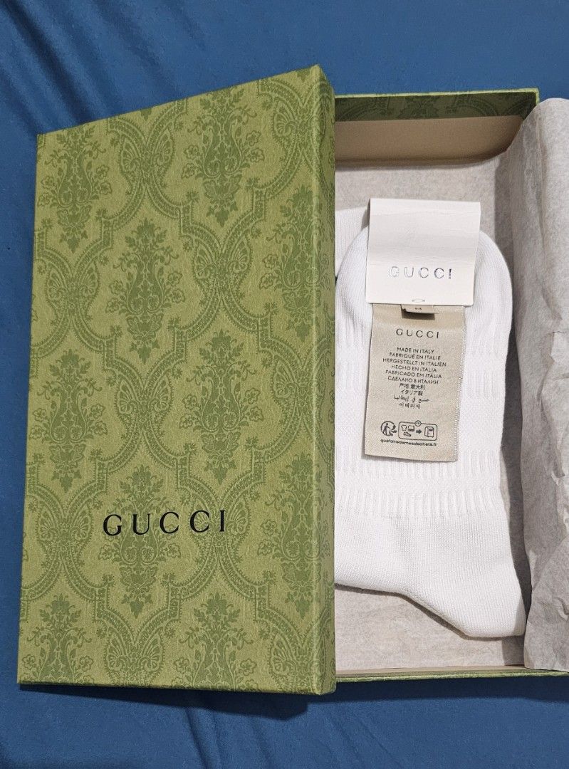 Gucci Mytheresa Socks (Category: Shoe inserts & accessories) located in Manila. Submitted by afernandez345 (Listing ID 1327177509, Image 2). Description: Authentic Gucci Socks. Made in Italy Comes with its Original box seen in the pictures. Expensive for someone not fond of branded Item but... Good buy for those with exquisite taste and loves extremely quality goods. Ideal for gift giving.comes with the gucci ribbon. RFS: Needed Fund..