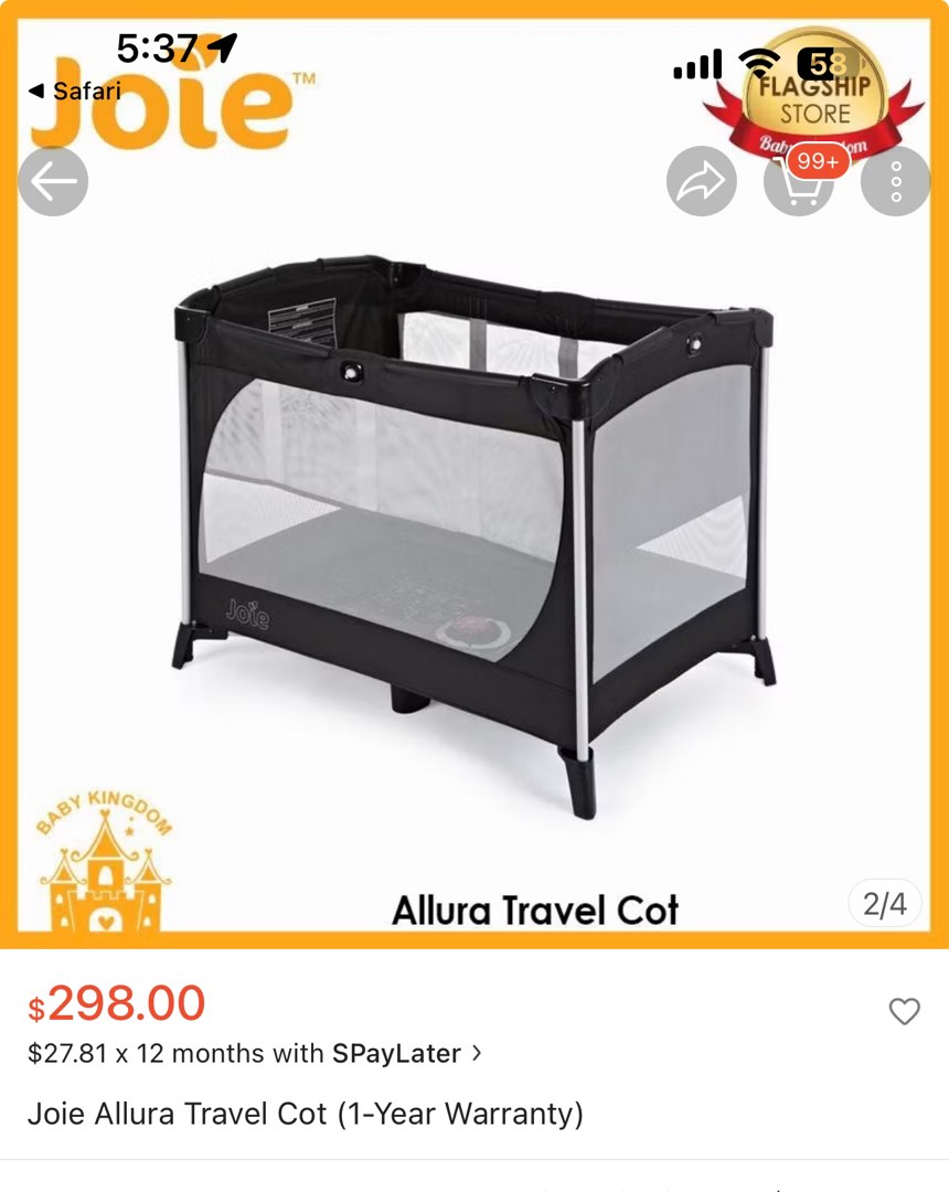 Joie Allura Travel Cot Babies Kids Baby Nursery Kids Furniture Cots Cribs on Carousell