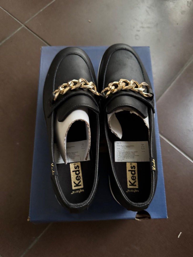 JUAL RUGI CEPAT Keds Triple Decker Leather Gold Chain sepatu