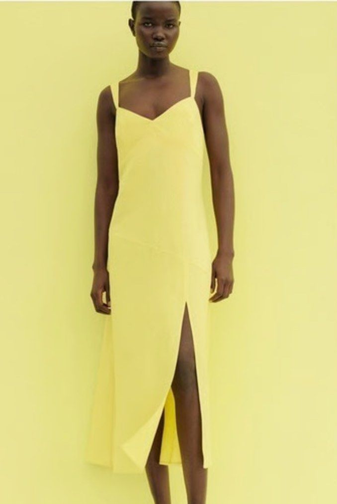 Massimo Dutti Linen Dress in Yellow