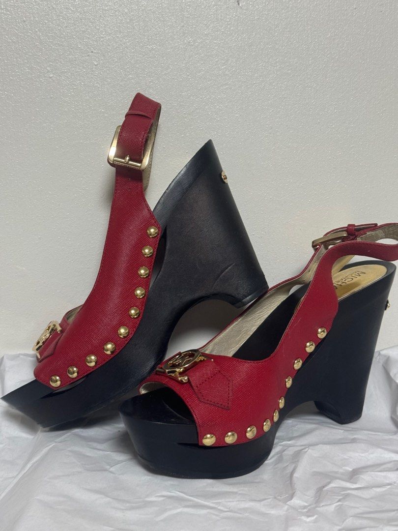Michael Kors Charm Sling Platform Studded Pumps in Red Women s Fashion Footwear Heels on Carousell