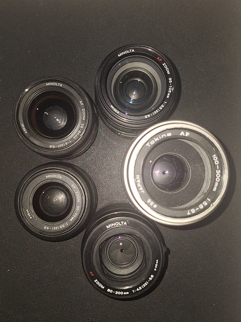 Minolta A mount lenses (AF not tested) (Category: Cameras) located in Talisay. Submitted by techn034 (Listing ID 1327113044, Image 1). Description: Bought in a Japan Surplus -minor fungus doesn't affect quality of image (you may ask for reference photos) -minor flaws on filter thread and screw in lens tube (seen in photos) but unnoticeable from afar *Minolta AF 35-70mm *Minolta AF 28-80mm *Minolta AF 35-105mm *Minolta AF 80-200mm *Tokina AF 100-3