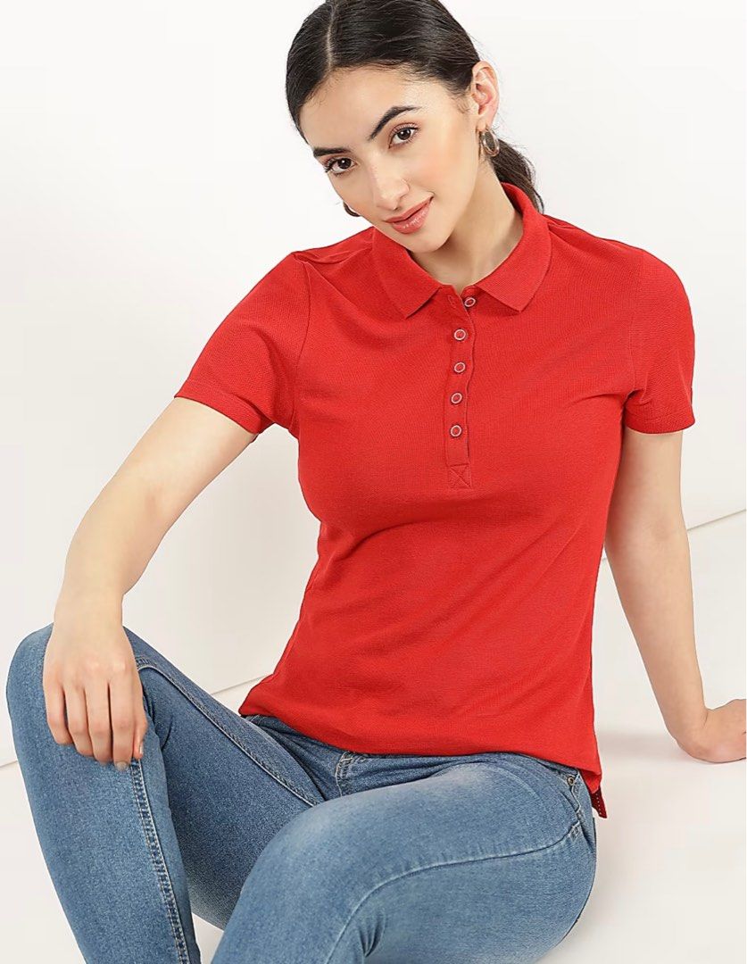 M S Women red polo shirt T shirt Carousell