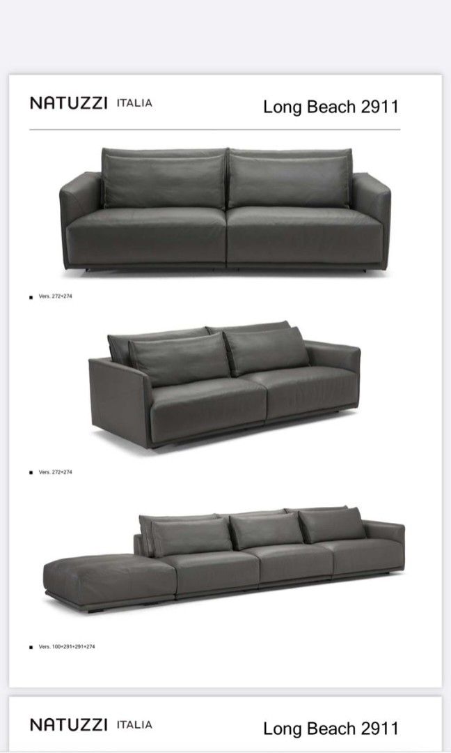 natuzzi italia long beach 2911 pure leather sofa, Furniture & Home