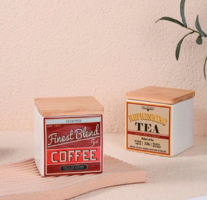 New Kitchen Storage Ceramic Coffee Sugar and Tea with Bamboo Lid. (Category: Coffee & Tea Tableware) located in Quezon City. Submitted by sirhc83 (Listing ID 1327153012, Image 3). Description: Vintage Decorations Bamboo Lid Ceramic Storage Jar.