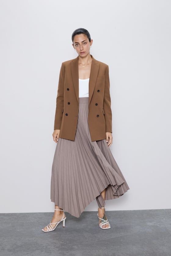ZARA Asymmetrical accordion pleated skirt Zara beige asymmetric skirt  Zara High waist asymmetrical pleated skirt Zara cotton flared midi skirt 