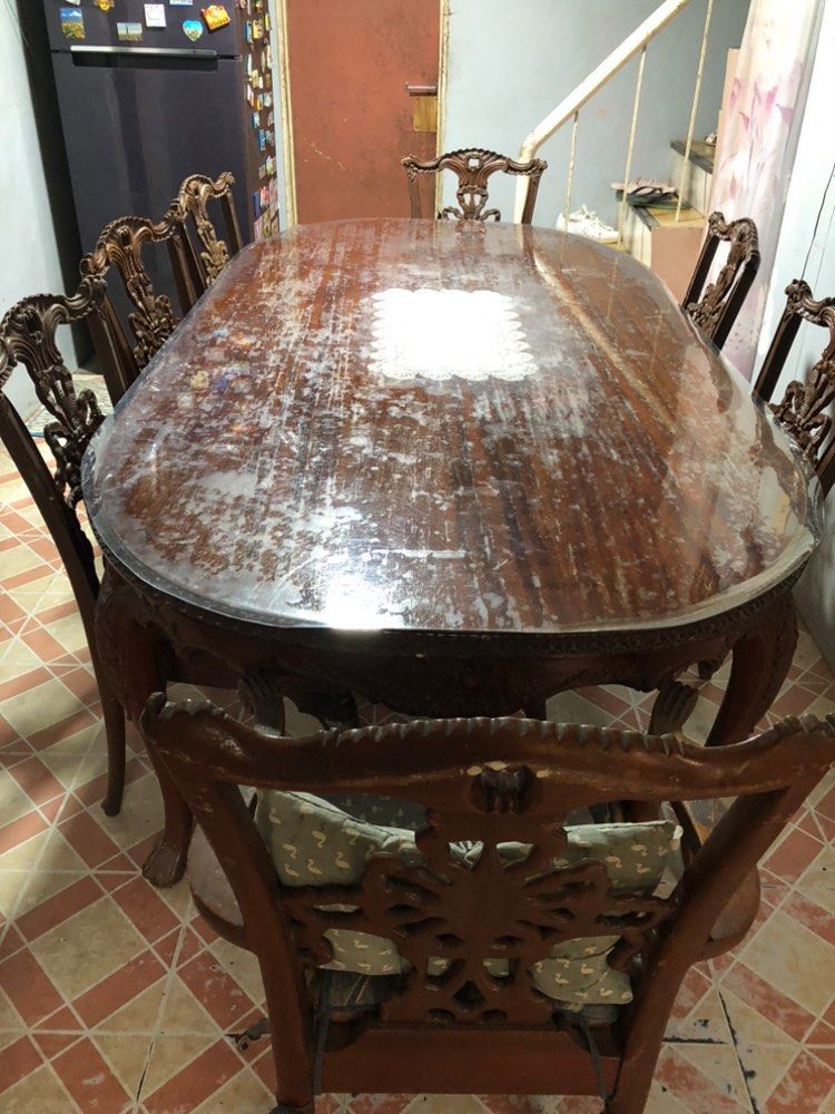 8 seater Rosewood Antique Dining Set (Category: Tables & Sets) located in Santa Rosa. Submitted by skinticket888 (Listing ID 1327281471, Image 1). Description: 8 seater Antique Dining Set Made of Rosewood (Nilagyan lang ng makapal na table plastic cover) 1987 47 years old ₱180,000 for pick up only @ Laguna Bel-Air 2 Santa Rosa Laguna Repsect. Thank you 😊.