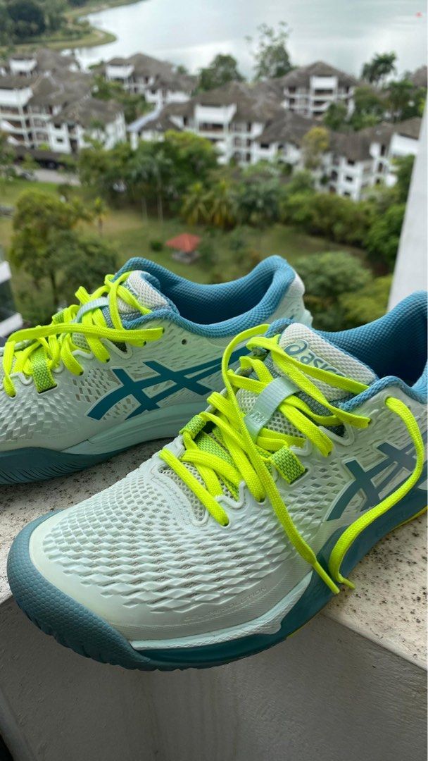 ASICS GEL RESOLUTION 9 SOOTHING SEA GRIS BLUE Women s TENNIS Shoes Size US 8.5 UK 6.5