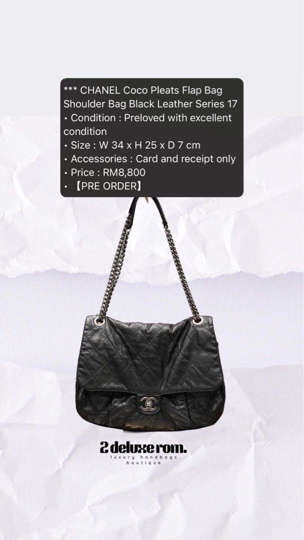 CHANEL Coco Pleats Flap Bag Shoulder Bag Black Leather Series 17 FIXED PRICE Luxury Bags Wallets on Carousell