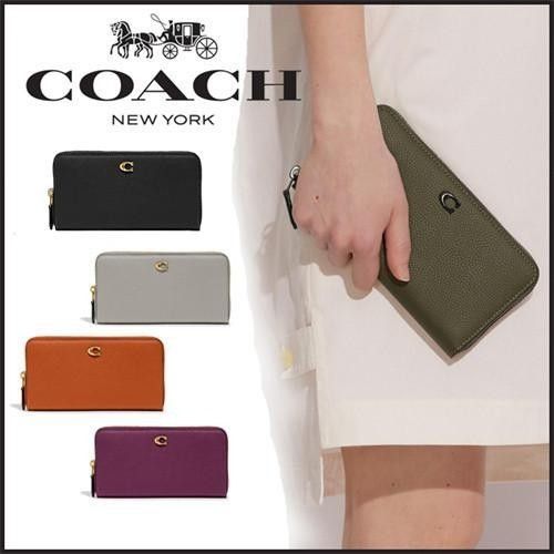 Coach Accordion Zip Wallet In Polished Pebble Leather Various Colours Women Long Fold Purse