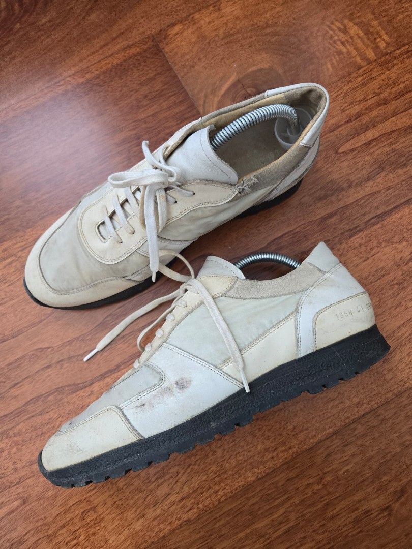 Common Projects Track (Category: Sneakers) located in Manila. Submitted by seanrodil (Listing ID 1327227409, Image 2). Description: common projects track sneaker size 41, fits 8/9 beaters. please manage expectations there are flaws but the pair is still very wearable. leather is really good quality and the lug sole is thick no box.