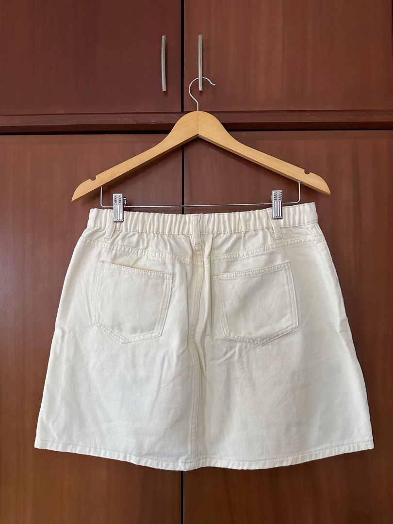 Cream Canvas Denim High Waist Skirt Women s Fashion Bottoms Skirts on Carousell