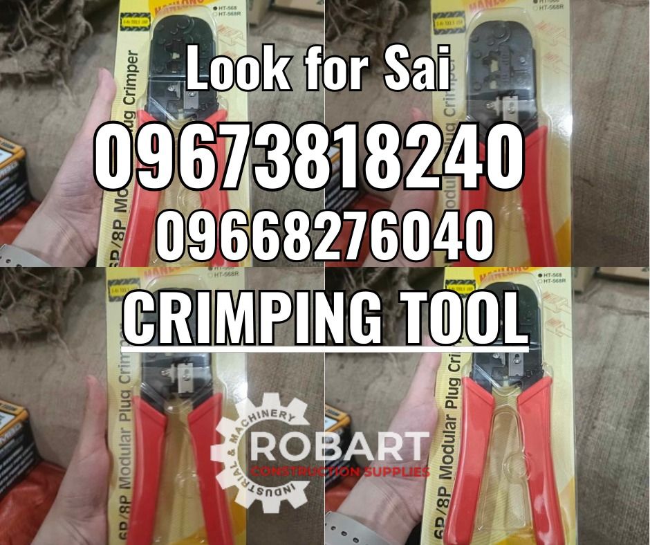 Crimping Tool (Category: Construction Tools & Equipment) located in Manila. Submitted by robartehm (Listing ID 1327264031, Image 1). Description: Crimping tool DT-25 5.5 - 22mm2 ROBART CONSTRUCTION SUPPLIES For inquiries: For FAST TRANSACTION: Sai Robart - 09673818240 / 09662708706 Vbr: Robart Sai - 09673818240 sairobart3@gmail. com Office Address: 1405 Yuseco St. Sta. Cruz Manila 7746-6248, 7216-7605 ,7002-2872, 8-6363005 09351427044 09603947805