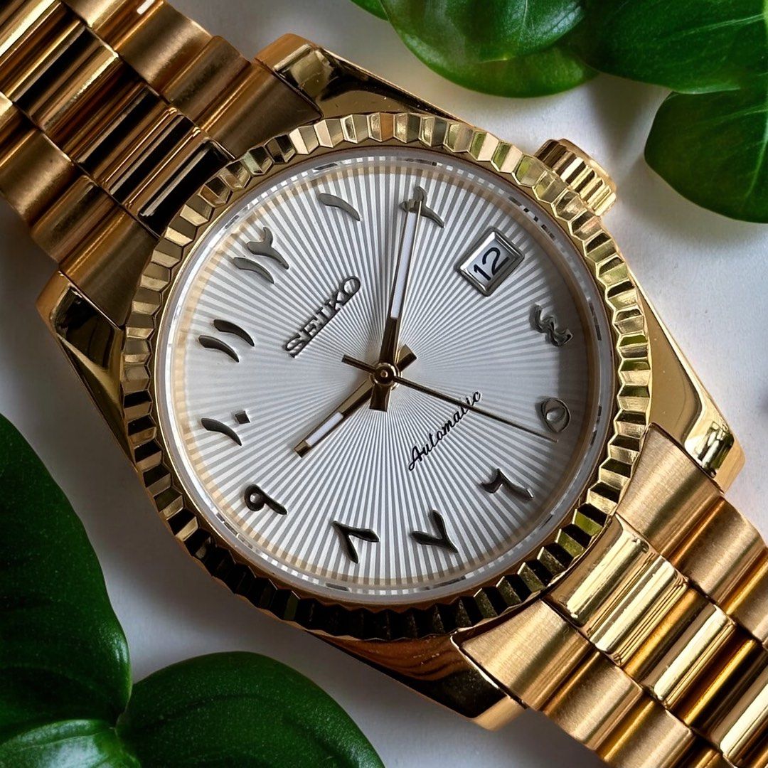CUSTOMISABLE] seiko datejust mod arabic white dial gold fluted