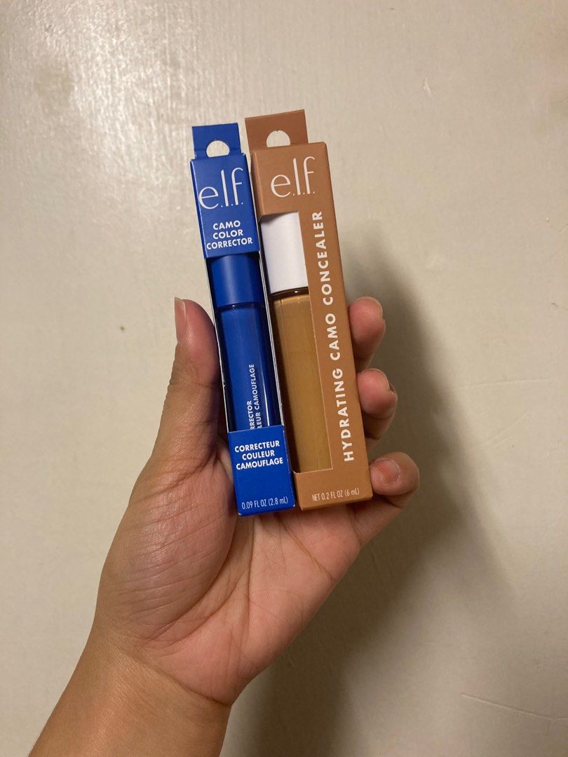 ELF Makeup (Category: Makeup) located in Antipolo. Submitted by madforsan (Listing ID 1327321794, Image 1). Description: Selling as a set for 750 but can be bought individually 🤗 ELF Hydrating Camo Concealer in Medium Beige - 450————SOLD ELF Camo Color Corrector in Blue - 400 • the concealer is sooooo good as they say, formula is very blendable 🥹💯 Coverage is 7/10. Doesn’t cake! I loooove this. Will probably buy another one but in a much light