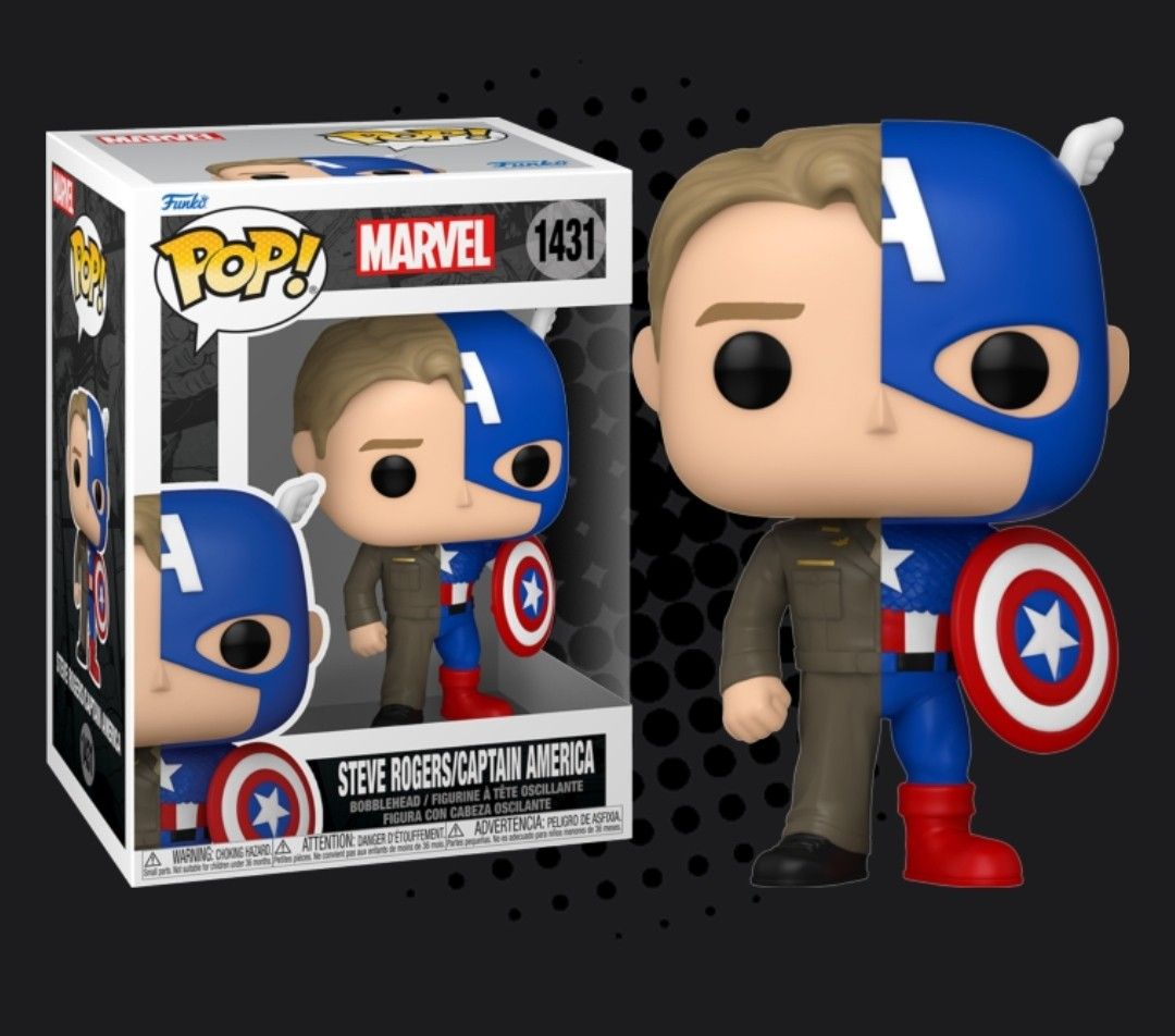 Funko Pop! Marvel Split - Captain America Steve Rogers, Figura Vinile 9,5 Cm