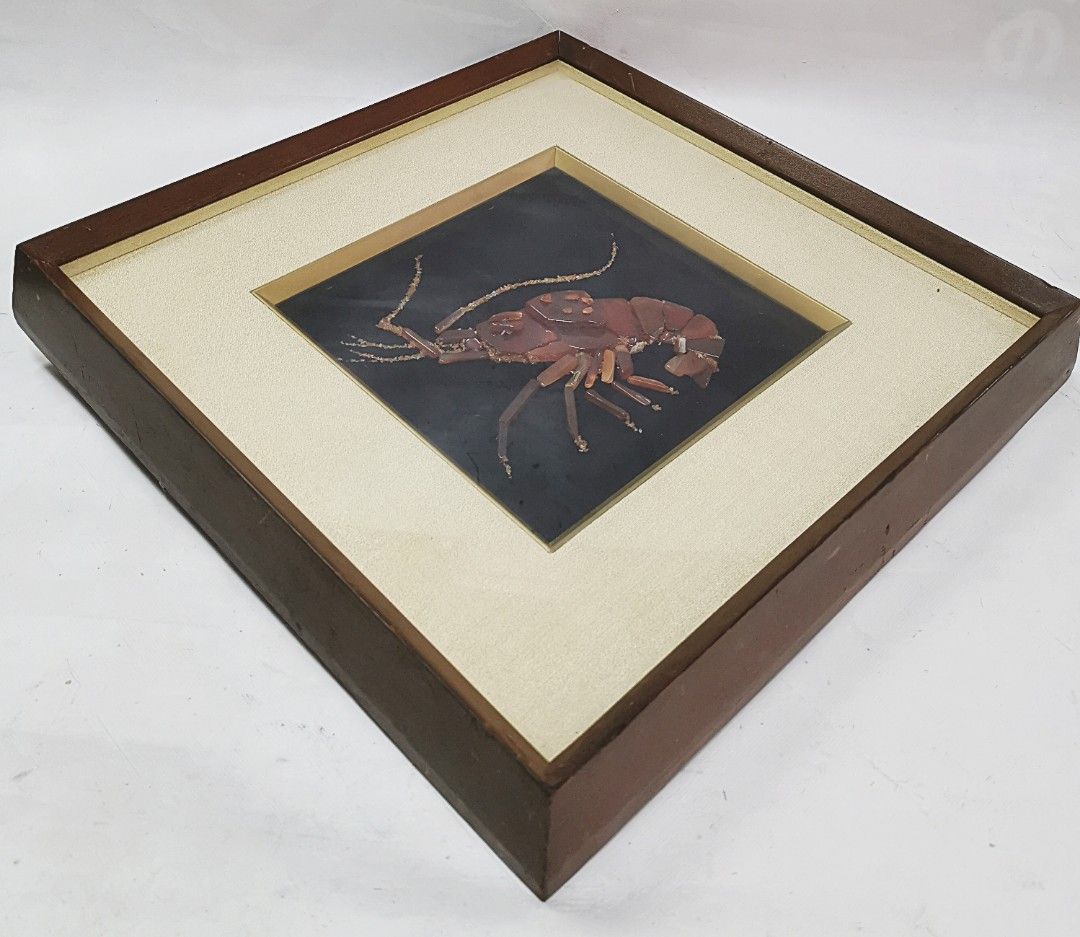 Gemstone painting, Mellow Stone, Shrimp, Jewel painting, Vintage art