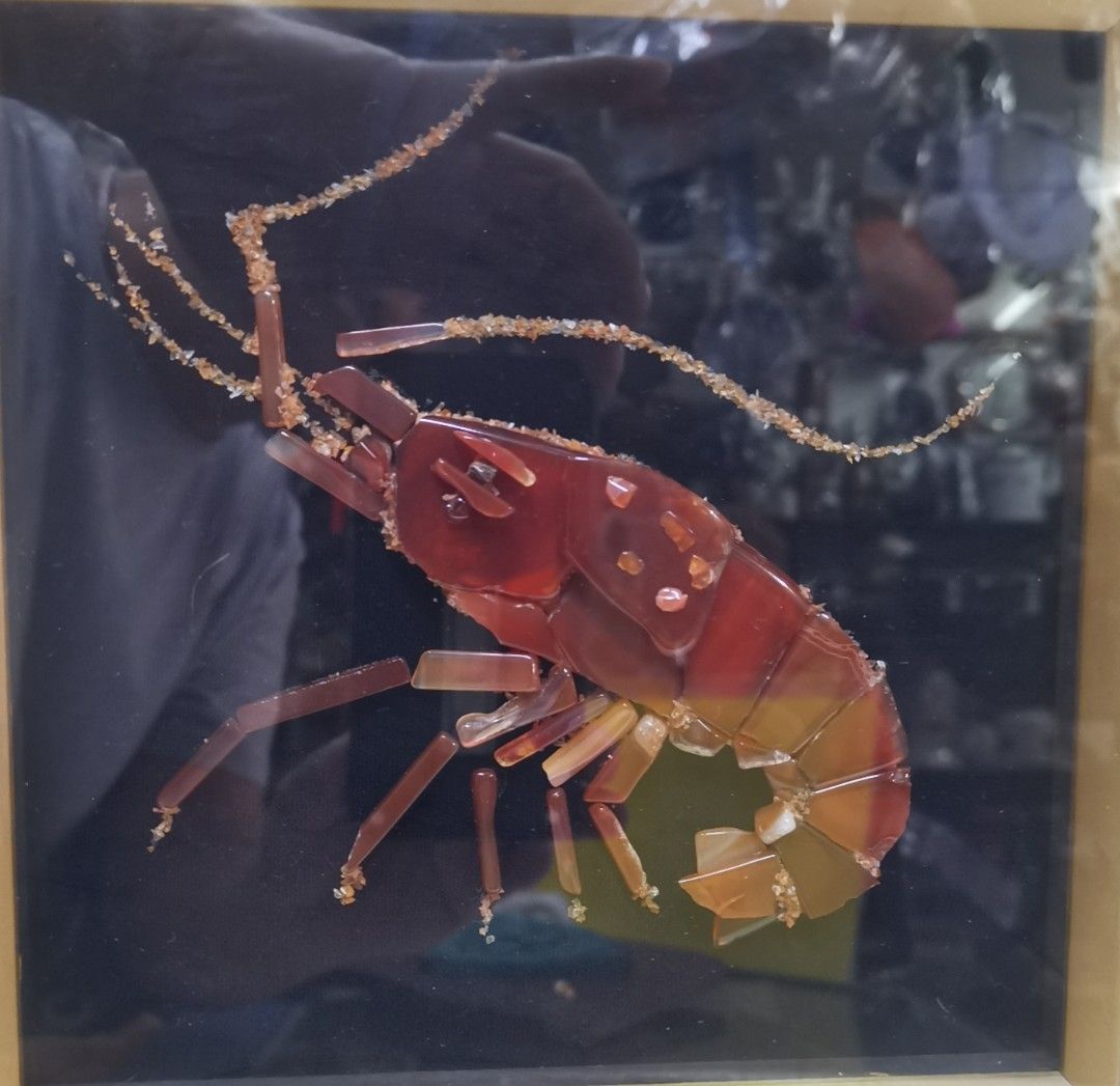 Gemstone painting, Mellow Stone, Shrimp, Jewel painting, Vintage art