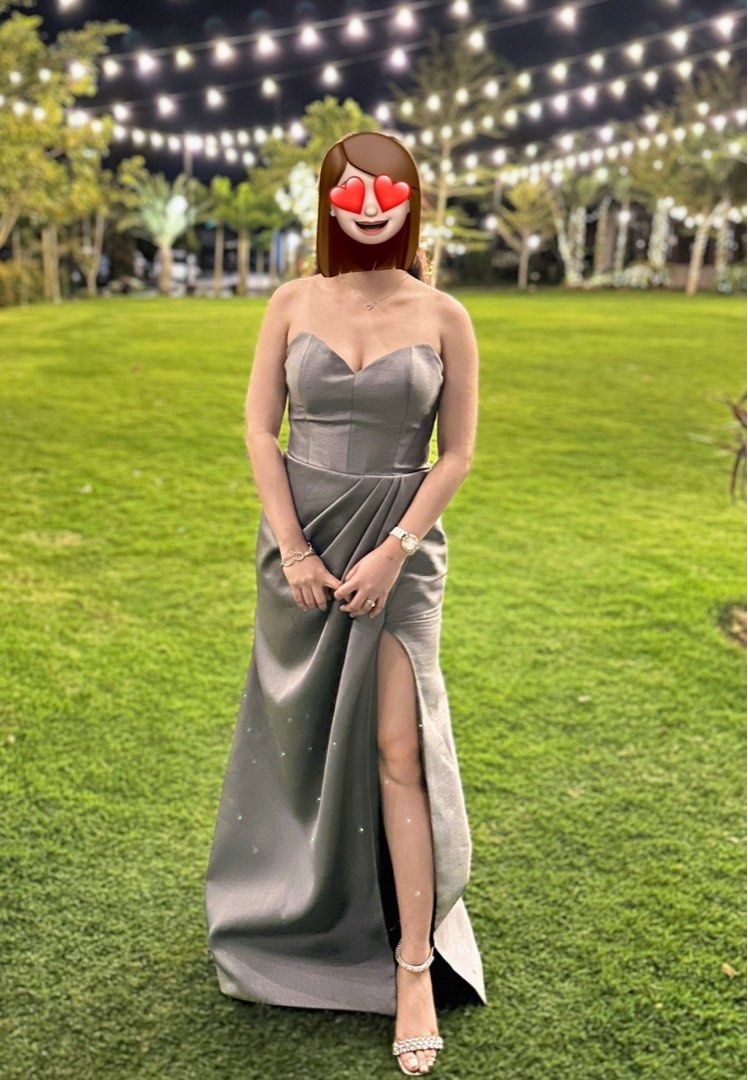 Gray Long Gown Gazaar for RENT SALE Gray Grey Women s Fashion Dresses Sets Evening dresses gowns on Carousell