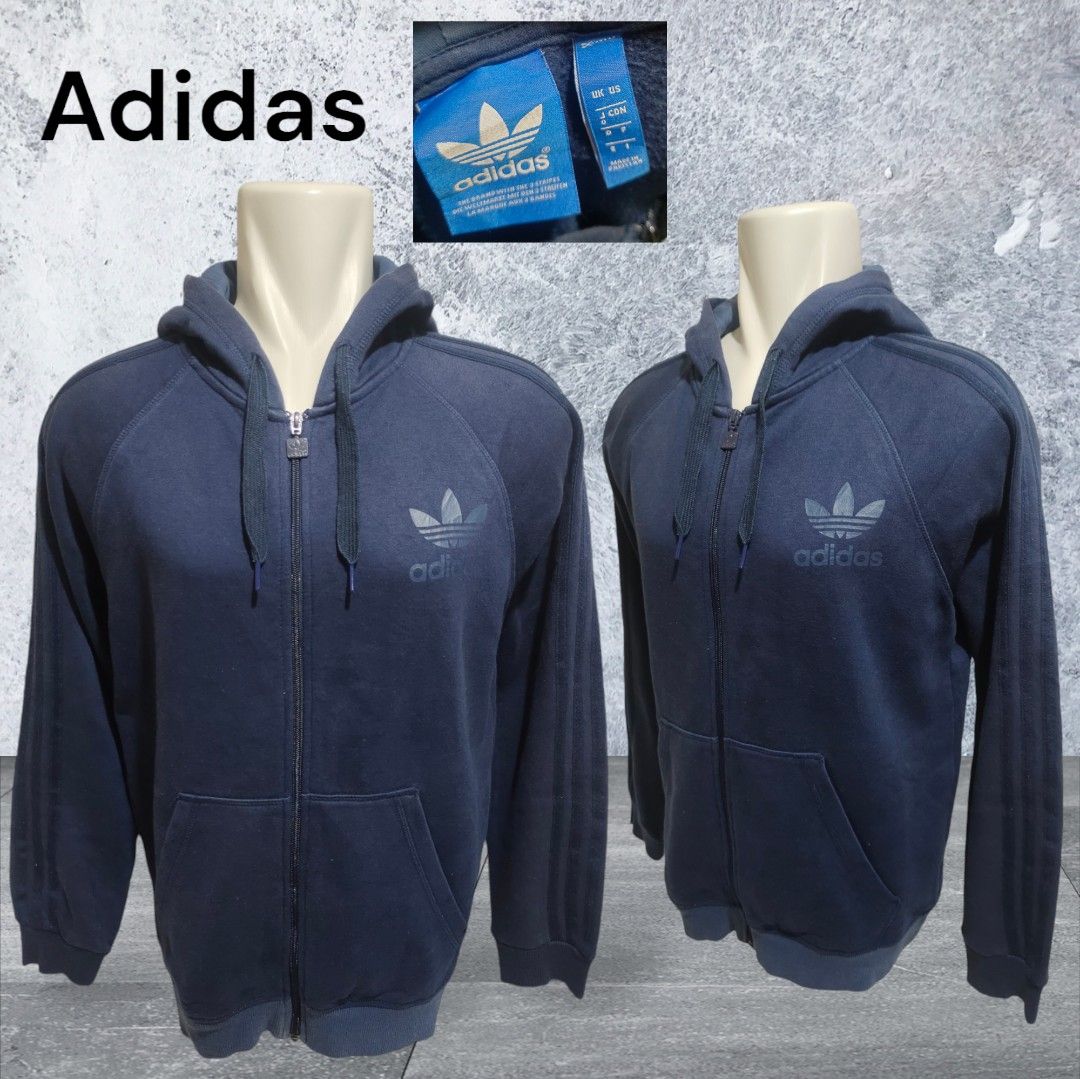Jaket Hoodie Zipper Adidas Original, Navy Pekat Thrift