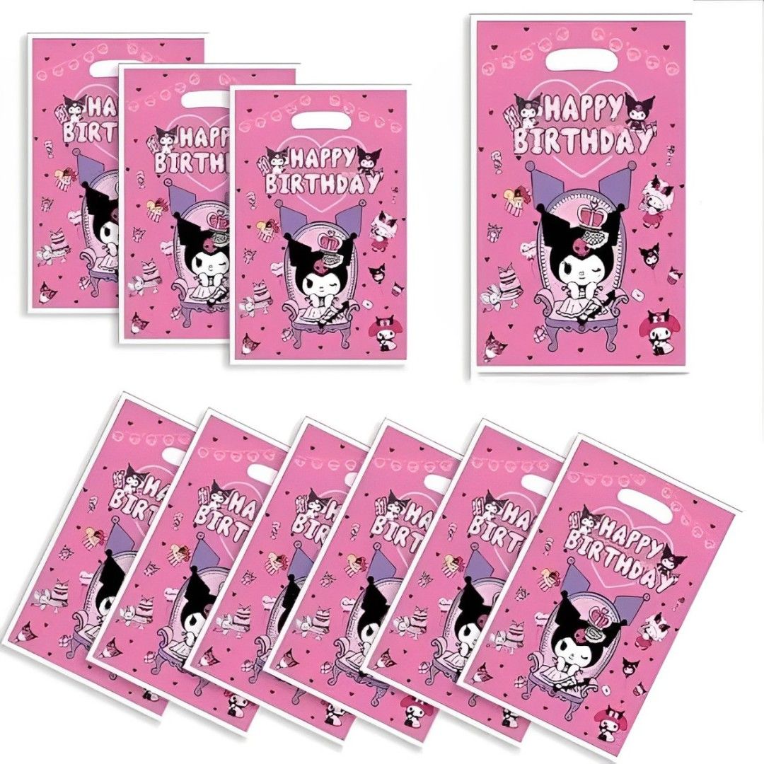 KUROMI THEME SET (Category: Occasions & Party Supplies) located in Manila. Submitted by buymenow77730 (Listing ID 1327345878, Image 3). Description: KUROMI THEME SET 1.Banner 2.Loothbags 10pcs 3.Candy box 6pcs 4.Table cover 5.Paper cups 10pcs 6.Paper plates 10pcs 7.Disposable spoon 20pcs 8.Disposable fork 20pcs 9.2pcs cake topper 10.Stickers 11.Partyhat 10pcs.