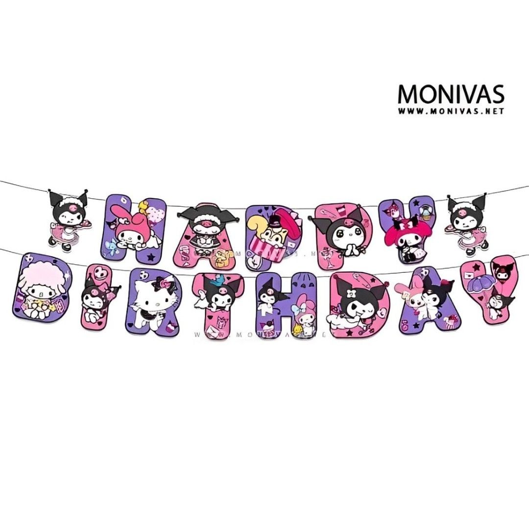 KUROMI THEME SET (Category: Occasions & Party Supplies) located in Manila. Submitted by buymenow77730 (Listing ID 1327345878, Image 2). Description: KUROMI THEME SET 1.Banner 2.Loothbags 10pcs 3.Candy box 6pcs 4.Table cover 5.Paper cups 10pcs 6.Paper plates 10pcs 7.Disposable spoon 20pcs 8.Disposable fork 20pcs 9.2pcs cake topper 10.Stickers 11.Partyhat 10pcs.