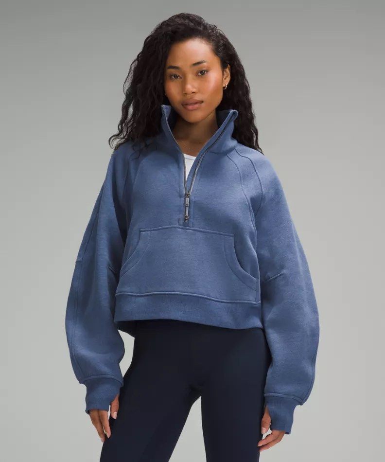 Lululemon Scuba Oversized Funnel Neck Half Zip Jacket in Heathered Oasis Blue Women s Fashion Activewear on Carousell
