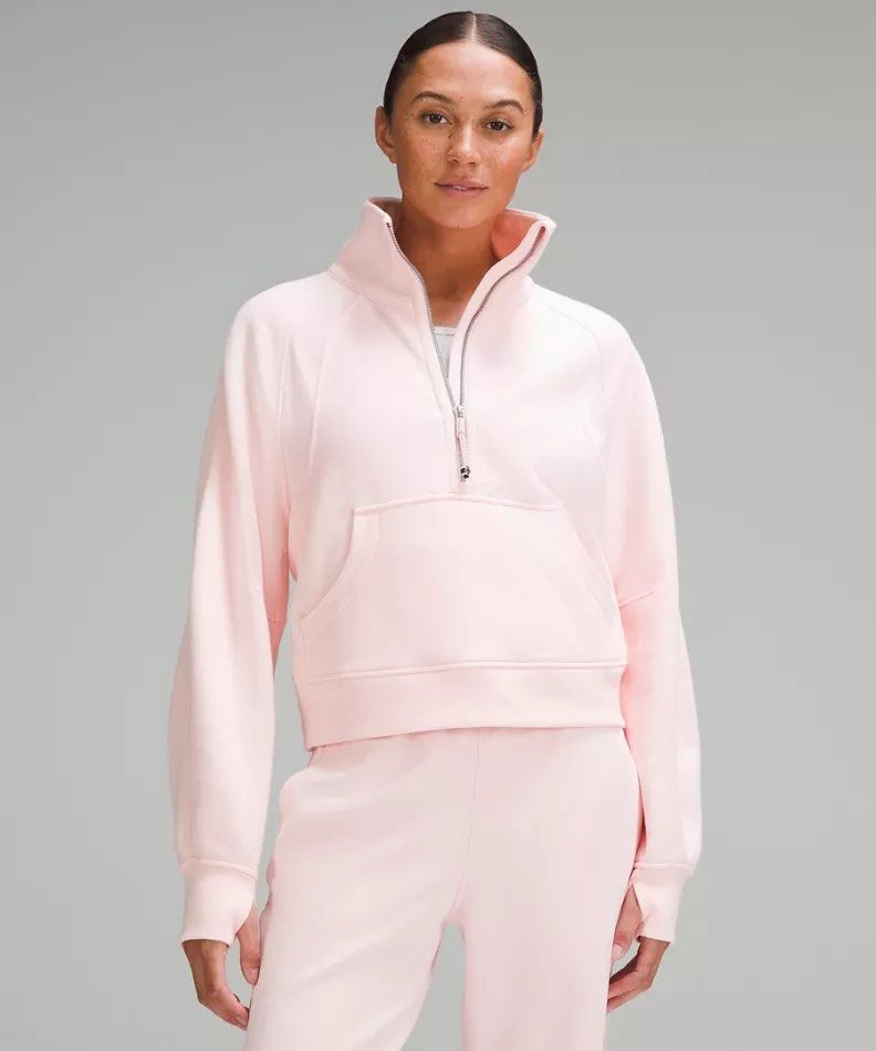 SPECIAL PRICE Lululemon Scuba Oversized Half Zip Funnel Neck Sweatshirt in Strawberry Milkshake Women s Fashion Activewear on Carousell