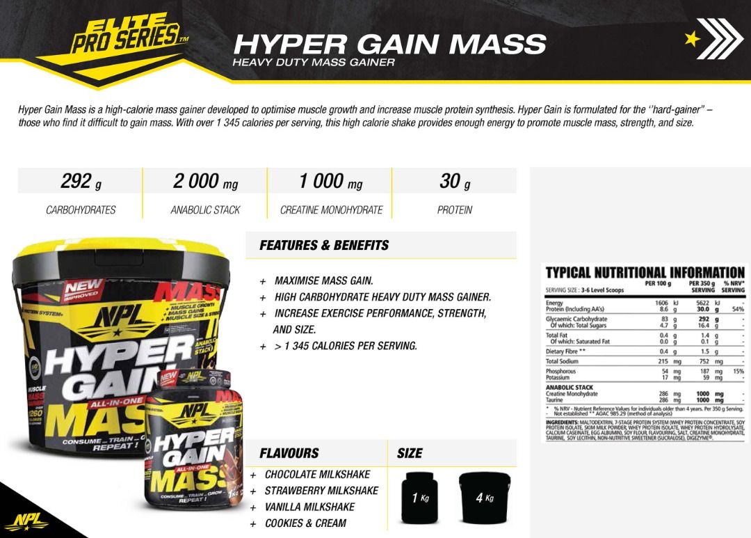 NPL Hyper Gain Mass(8.8 lbs)(Chocolate Milkshake) - Mass Protein, Mass ...