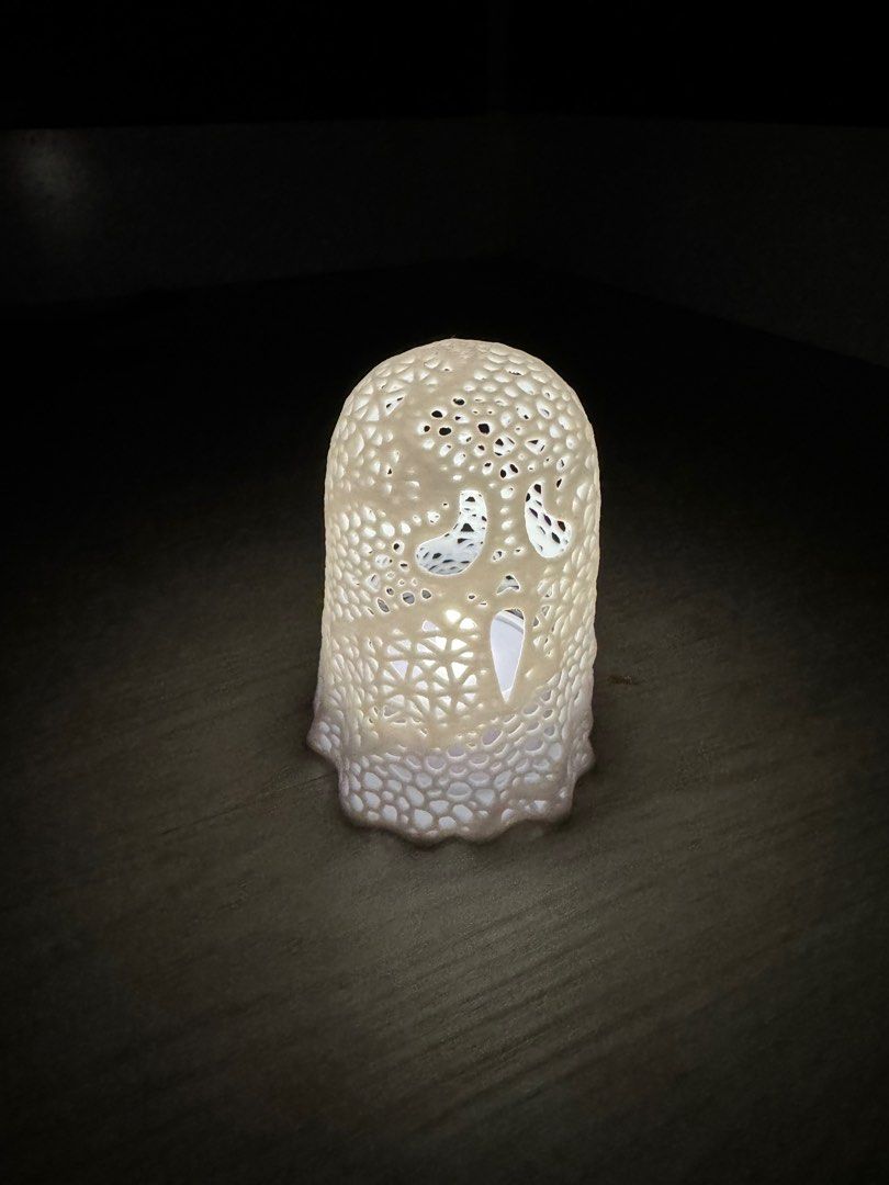 Patterned Ghost Lamp (Category: Lighting) located in Singapore. Submitted by printcraftables (Listing ID 1327328145, Image 2). Description: Custom halloween ghost lamp Built in LED tea light holder Great for Halloween decorations Bulk buy discount available to save on shipping.