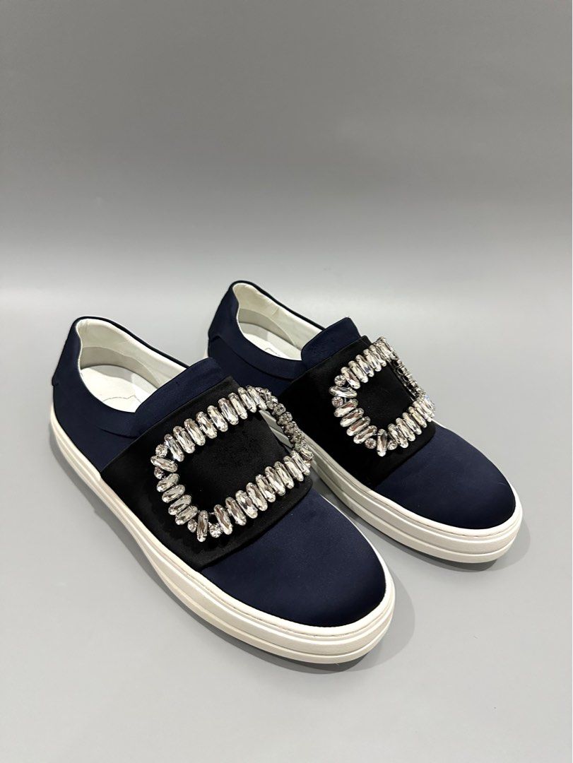 ROGER VIVIER Strass Buckle Sneakers (Category: Sneakers & Footwear) located in Manila. Submitted by luvluxe.mnl (Listing ID 1327307487, Image 1). Description: Authentic Size 35 LIKE NEW!! Satin material Sobrang ganda!! .