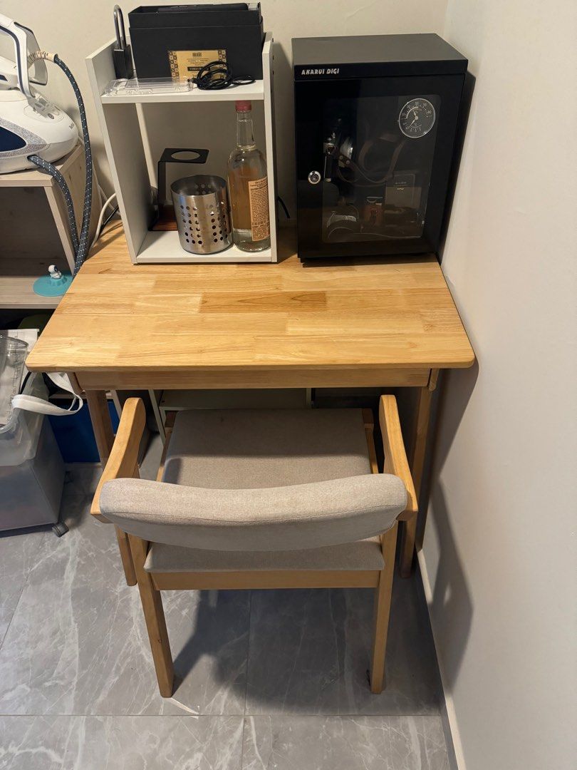 Solid wooden study table set (Category: Tables & Sets) located in Singapore. Submitted by Jellyfish (Listing ID 1327344802, Image 2). Description: 80cm length 60cm deep 74cm height.