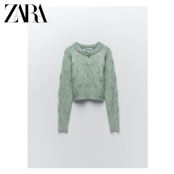 ZARA Cable Knit Lasercut in Sage Green Cardigan