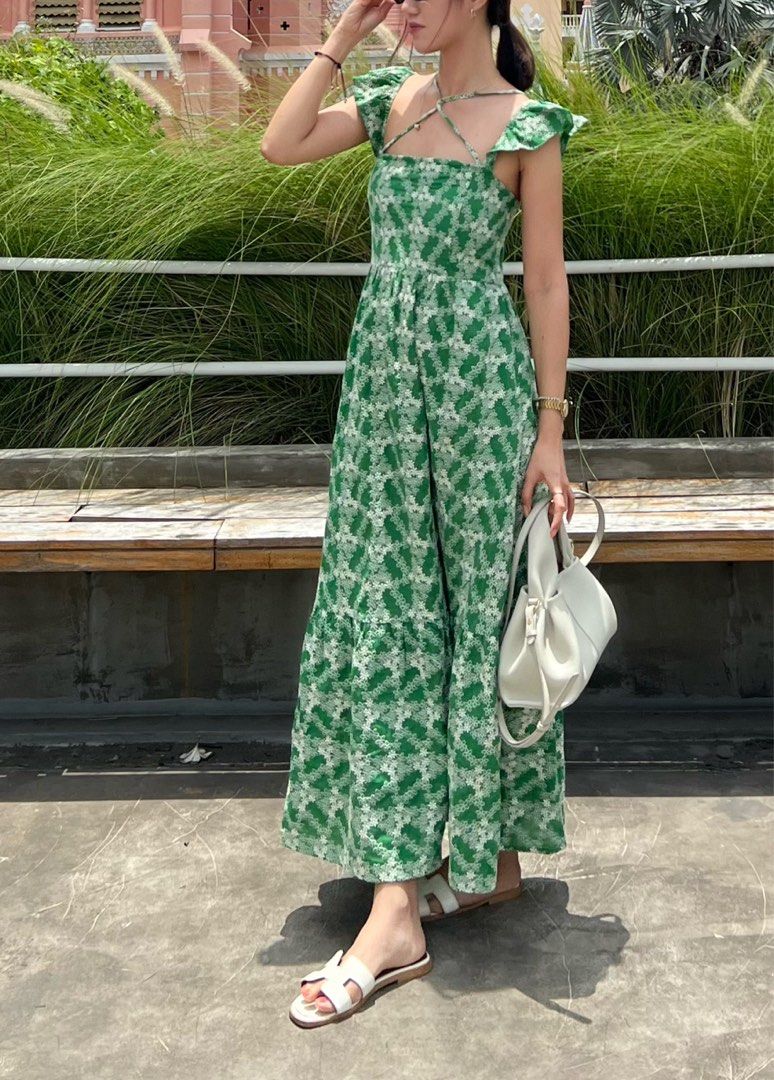 green emerald velvet dress ZARA. Long green die-cut dress Ts – Hibuy market main image 0