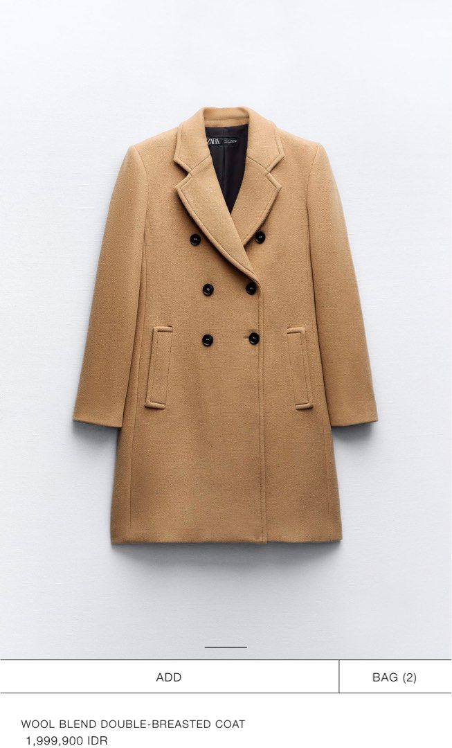Zara camel double breasted coat on sale