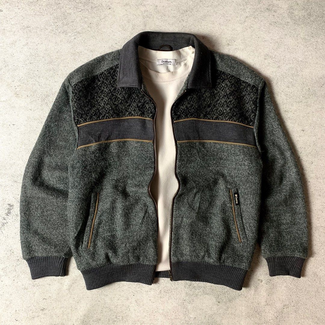 zealzip wool pattern jacket old money, Fesyen Pria, Pakaian Baju