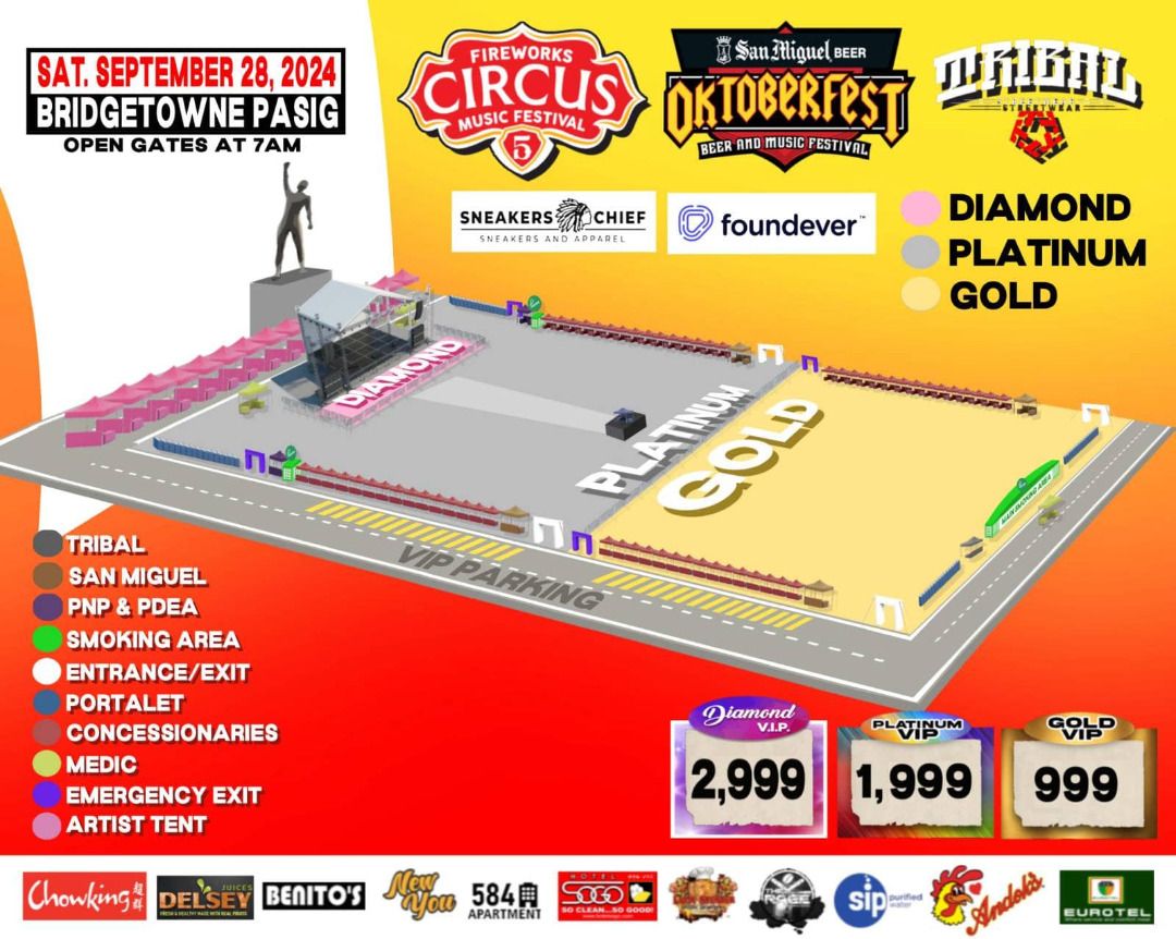 2pcs Platinum VIP Tickets Circus Music Festival 5 (September 28, 2024