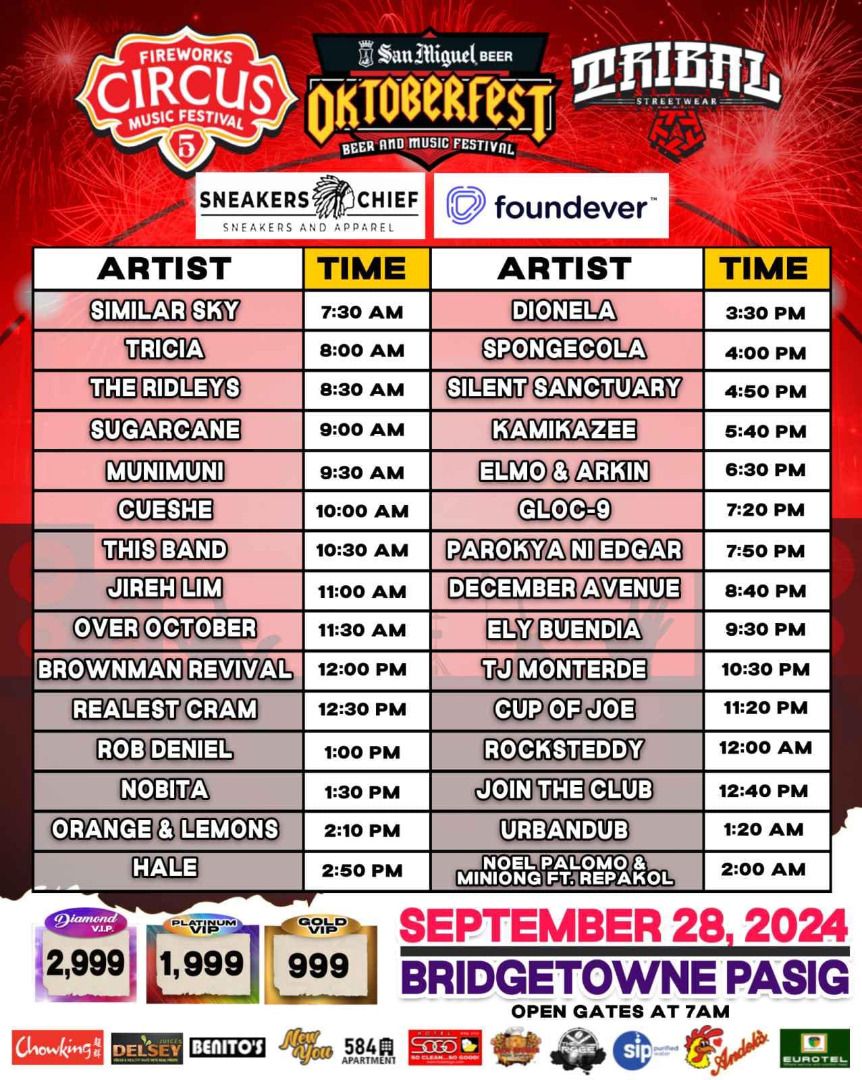 2pcs Platinum VIP Tickets Circus Music Festival 5 (September 28, 2024