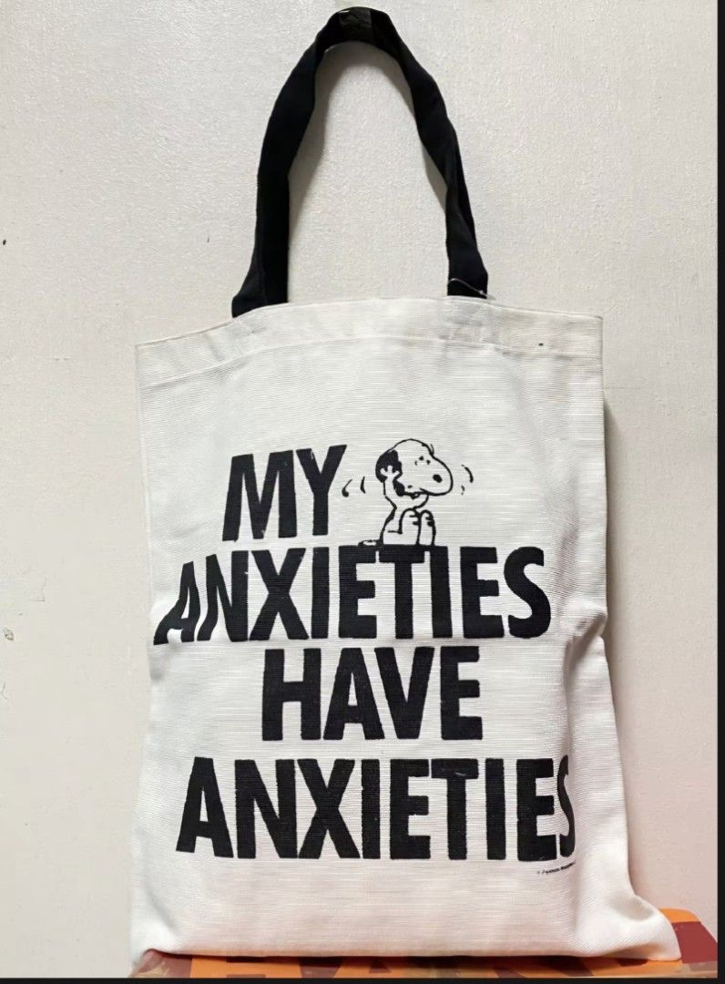 Anxious Snoopy Tote Bag (Category: Tote Bags) located in Quezon City. Submitted by offthesehands (Listing ID 1327520723, Image 1). Description: Color: Black Handle, White Canvas Type: Tote Bag - Canvas Material Size: Medium Usage: Used paminsan-minsan lang before, but I haven't used it na since I have "too many tote bags" daw RFS: "too many tote bags" DM if interested | Will only entertain questions related to the item.