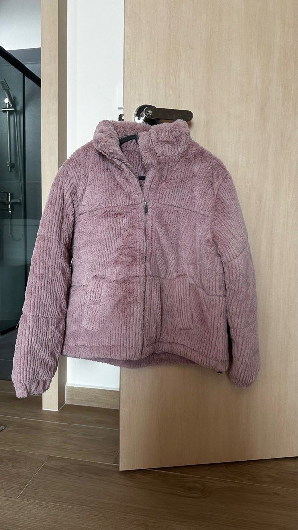 ASOS New Look Pink Fluffy Jacket Women s Fashion Coats Jackets and Outerwear on Carousell