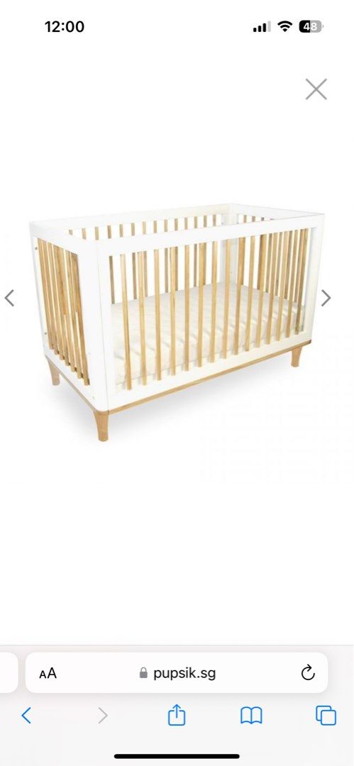 Babyhood Riya Cot White Beech, Babies Kids, Baby Nursery