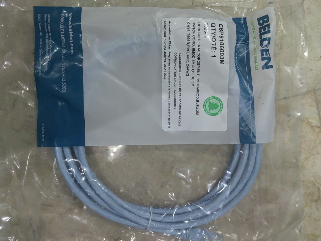 Belden cat6 patchcord utp c6p9106001m (Category: Cables & Adaptors) located in Manila. Submitted by networkelectricalrefacu (Listing ID 1327554580, Image 2). Description: Belden cat6 utp blue, indoor available in 1m, 2m, 3m Also in yellow color.